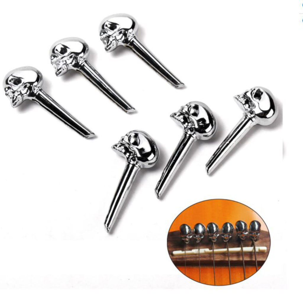 Black Head Metal Acoustic Guitar Bridge Nail Pins 35mm X 8mm Pack Of 6